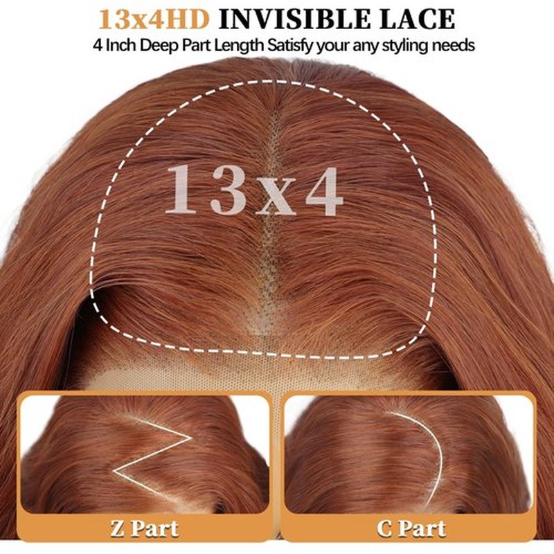 Lativ Auburn Synthetic Lace Front Wig,13x4 HD Lace Ginger Long Wavy Curly Glueless Wig for Women Daily Use 26 Inch