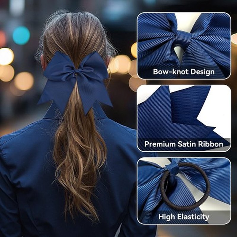 AXEN Large Cheerling Bow, 8 inch Cheer Hair Bows with Ponytail Holder for Teen Girls Sports Cheerleader Hair Accessories, Drak Blue