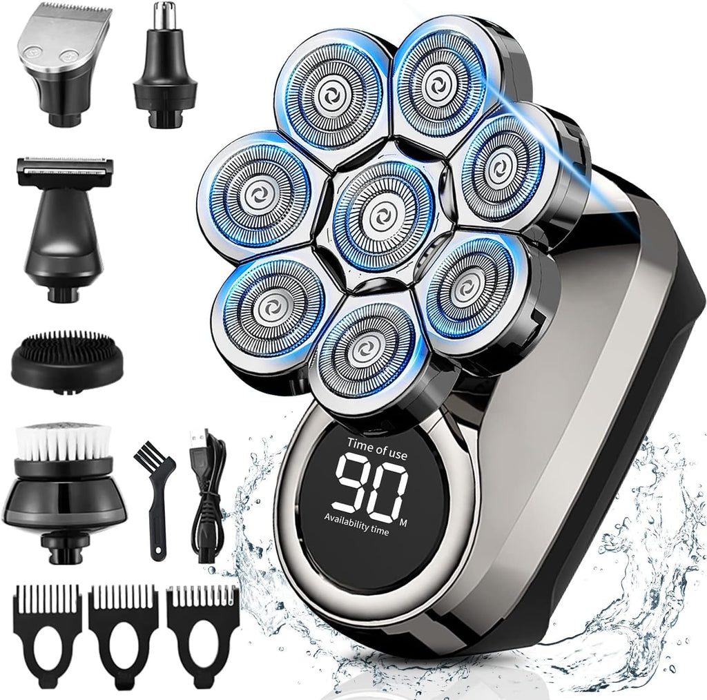 Electric Head Shaver for Men, 8D Upgraded 6-in-1 Head Shaver for Bald Men, Waterproof Wet/Dry Electric Shaver Razor Beard Grooming Kit Cordless Rechargeable