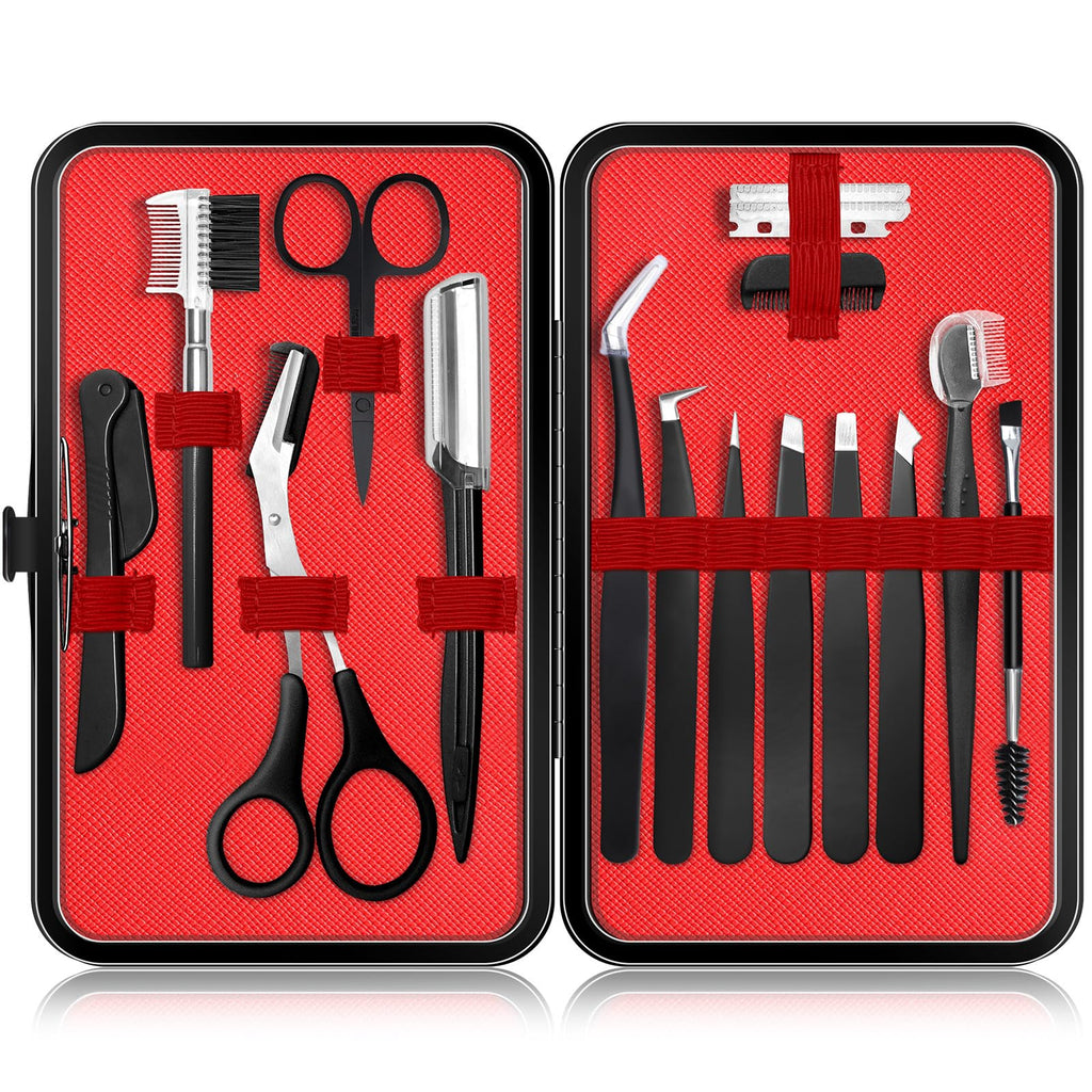 Eyebrow Kit for Men, 17 in 1 Tweezers for Women Facial Hair, Hair Scissors with comb, Eyebrow Trimmer, Brow Brushes, Hair Tools Travel Bag, Professional Grooming Tweezer for Men