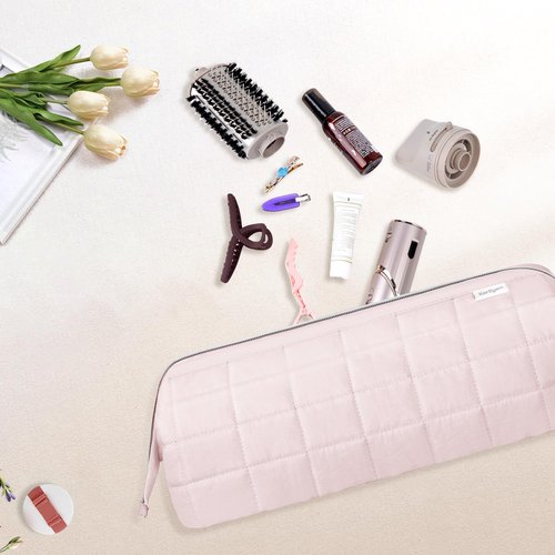 KarSyon Hair Tools Travel Bag Organizer for Dyson Airwrap Case Holder Shark Hair Dryer Flex Style Airstraight Brush Revlon Attachments Carrying Case Flat Curling Iron Bags (Pink)