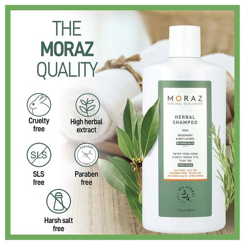 Moraz Men's Herbal Shampoo - Clarifying & Moisturizing Formula for Normal Hair - 17 oz