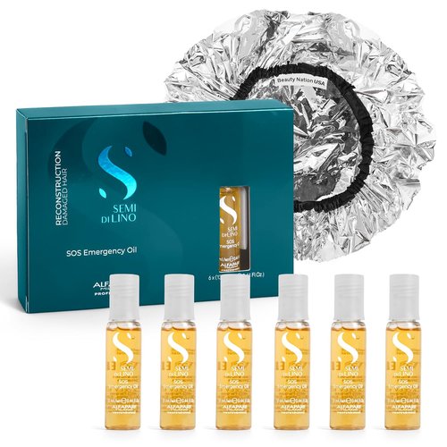 Alfaparf SOS Reconstruction Oil - Reparative Treatment for Damaged Hair | 6 Vials Bundle with Conditioning Cap