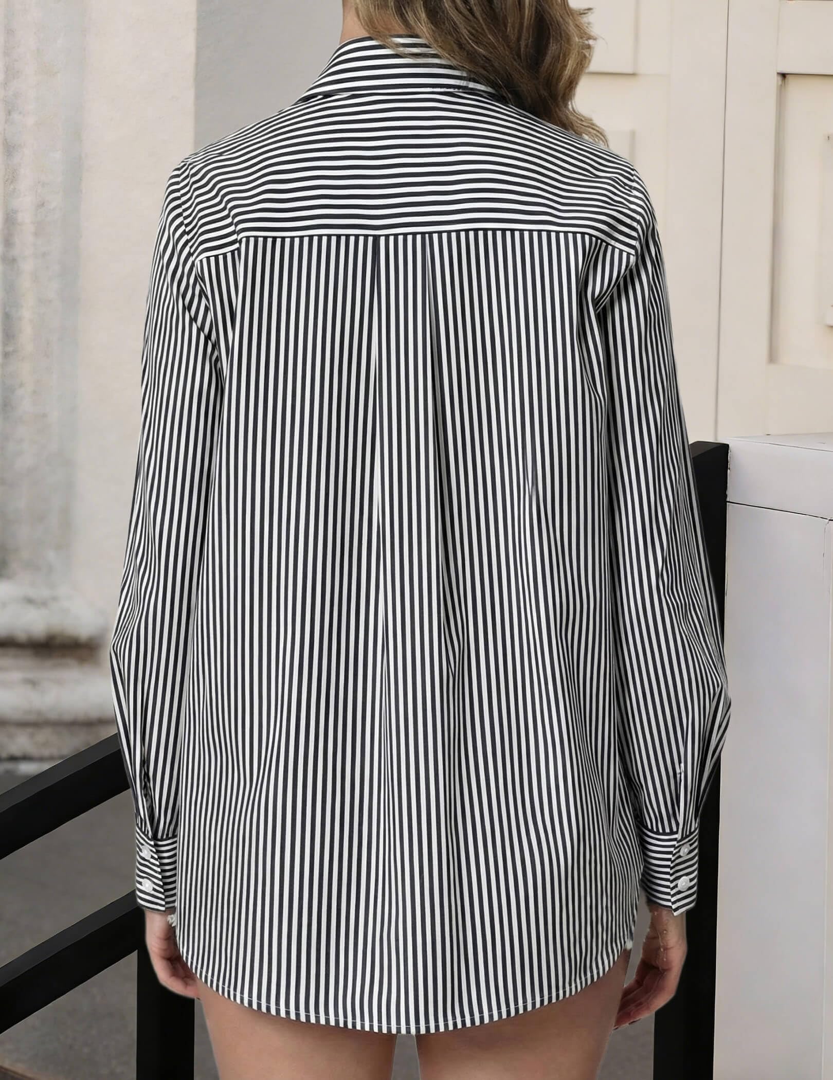 GEKCM Striped Button Down Shirt for Women Long Sleeve Tops Office Blouses 2026 Dressy Casual Loose Fit Shirts with Pocket