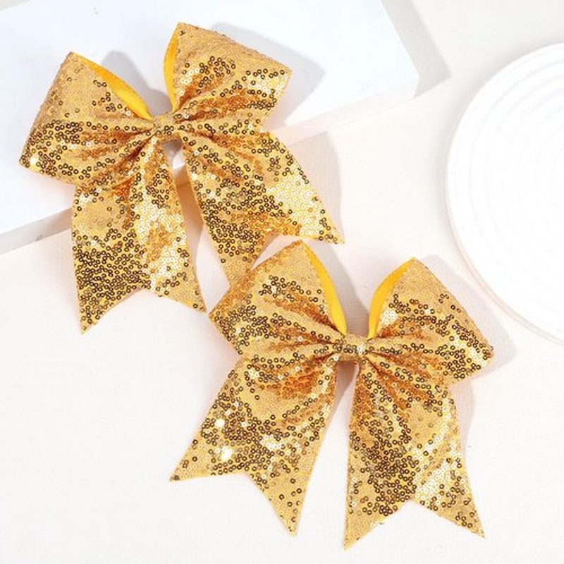OAOLEER 2PCS Glitter Cheer Hair Bow Clips for Girls, 7 inch Gold Sequin Large Hair Bows Hair Accessories for Girls Teen Softball Cheerleader (Gold)