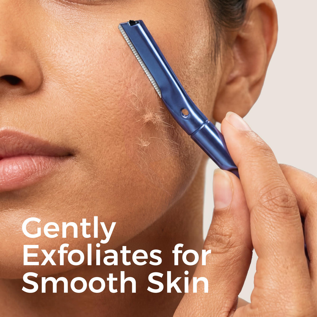 ZOMCHI Dermaplane Razor, Eyebrow Razor and Face Razors for Women & Men, Reusable Eyebrow Trimmer with 11 Blades, Eyebrow Shaver with Protective Silicone Cap - Matte Blue