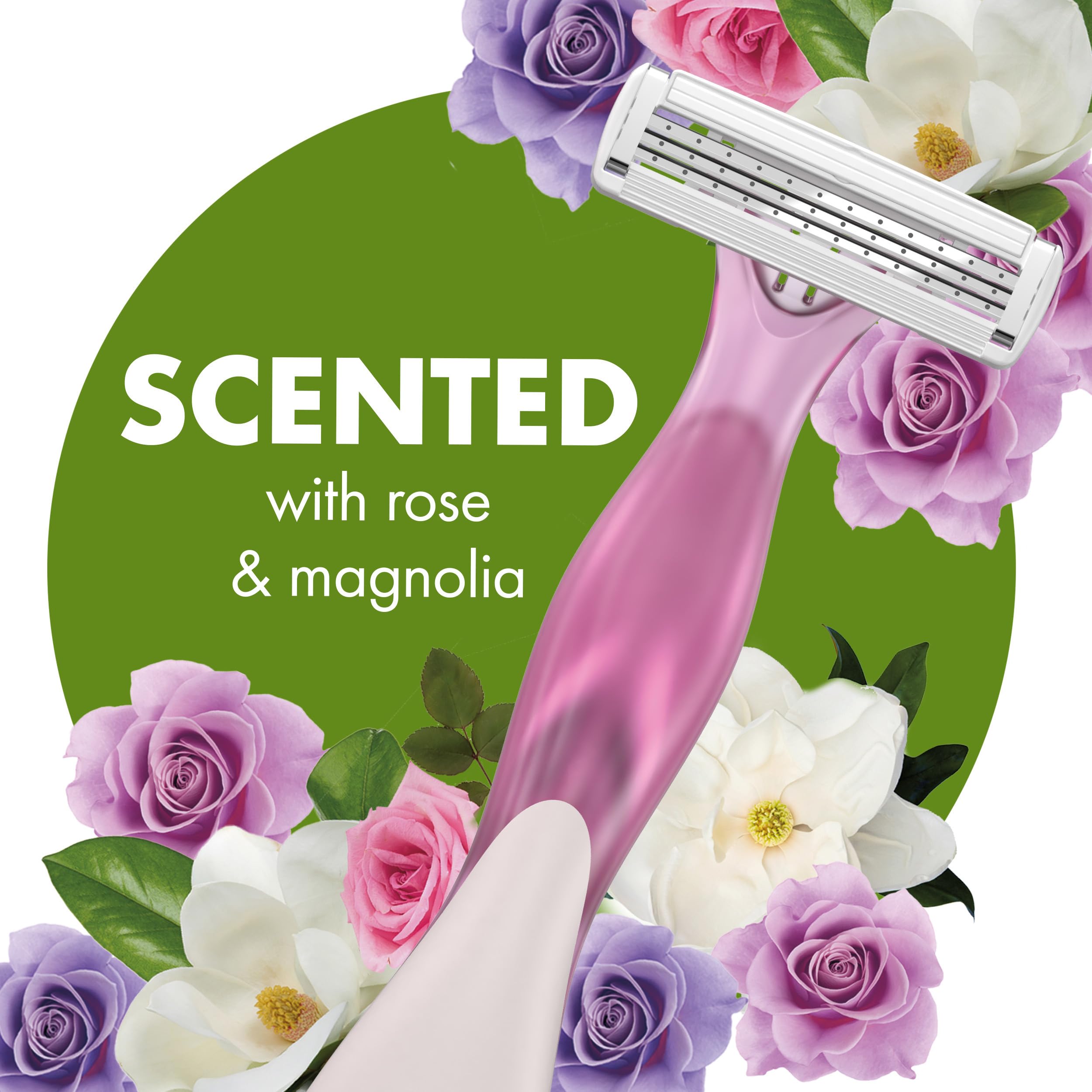 BIC Soleil Escape Women's Disposable Razors, 3 Blades for a Comfortable Shave, Pack of Rose and Magnolia Scented Handle Shaving Razors for Women, 3 Count