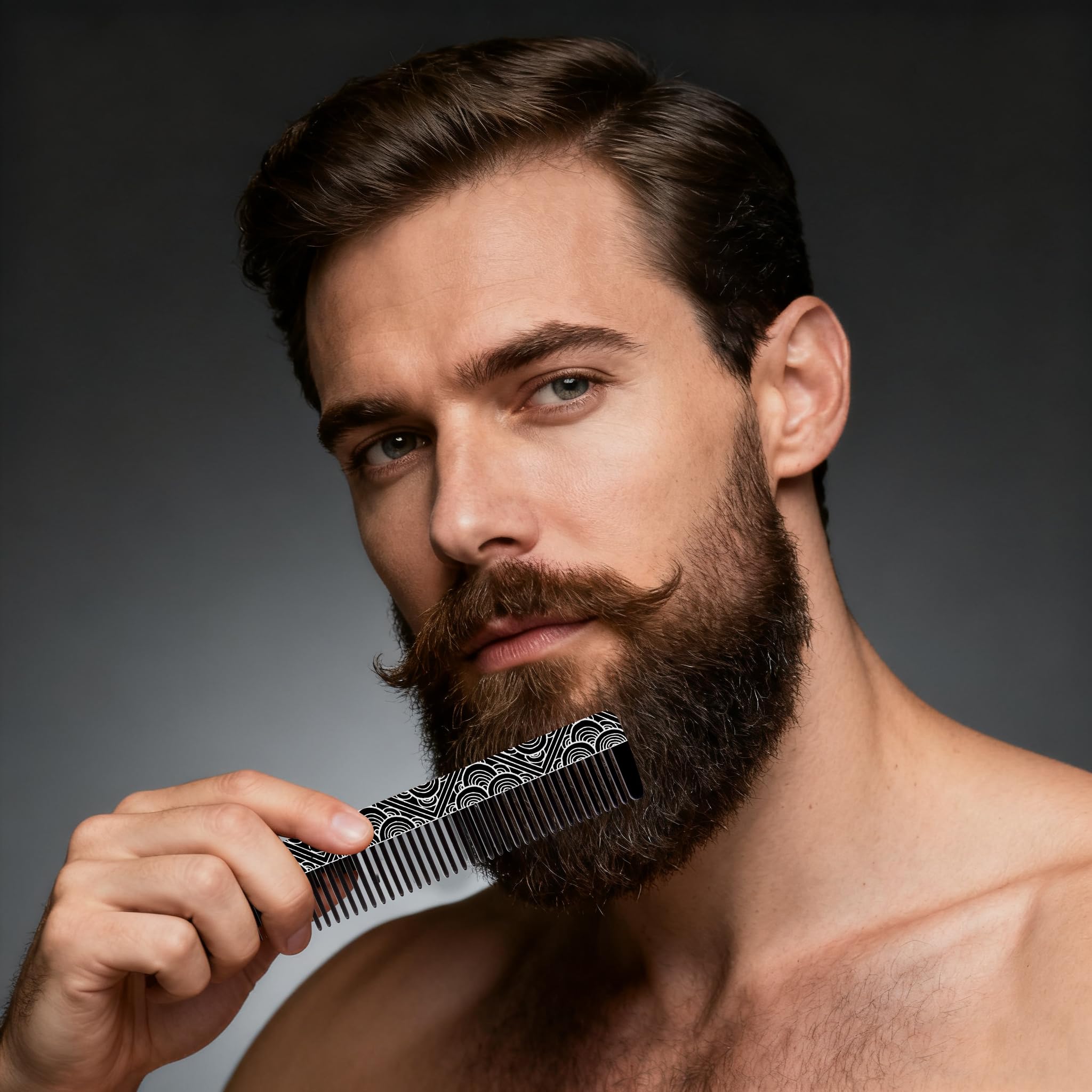 Metal Beard & Mustache Comb - Pocket Comb with 3D Pattern Design, Fine & Wide Teeth for Precise Styling - Durable, Compact, Travel-Friendly Grooming Tool for Facial Hair Care (4.65inch) - Cloud