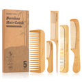 DEBETOOL 5 Pieces Bamboo Comb Set - Natural Wooden Combs for Women Hair Growth, Anti-Static Wood Comb for Curly/Thick Hair Daily Use