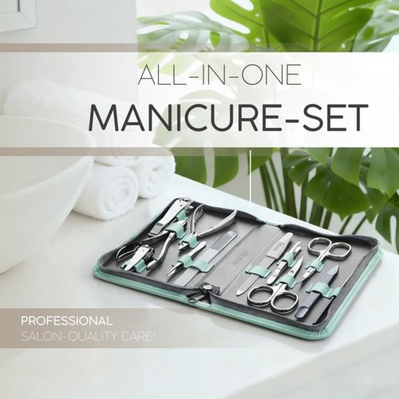 marQus Nail Kit for Men and Women - Manicure Set 12 pcs - German Made Nail Kit - Grooming Set - Genuine Leather Case with exclusive Glass Nail File - Manicure Set made in Germany