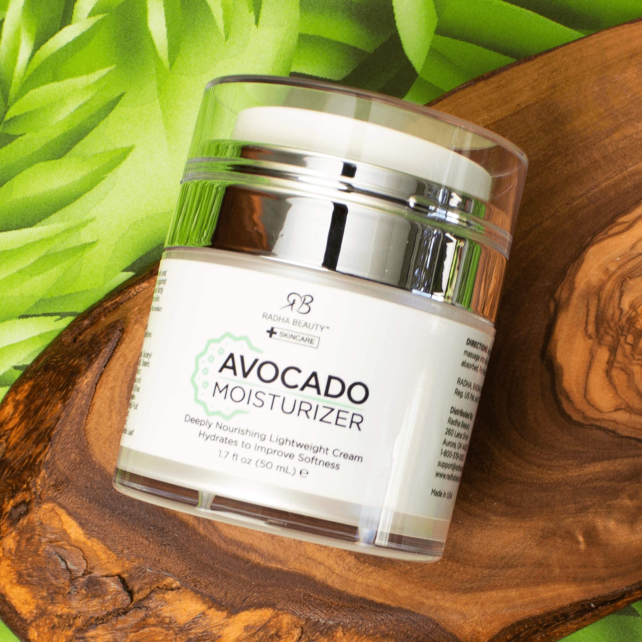 Radha Beauty Glow Boosting Avocado Moisturizer, 1.7 fl oz. for Face, Neck, Decollete - Super Moisturizing Facial Lightweight Cream