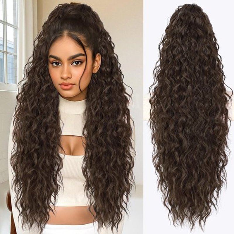 SHNMIN Ponytail Extension, Claw Long Wavy Ponytail Extension 30" Curly Pony Tail Claw Clip Hair Extensions for Women fluffy Natural Looking Synthetic Hairpiece for Daily Use
