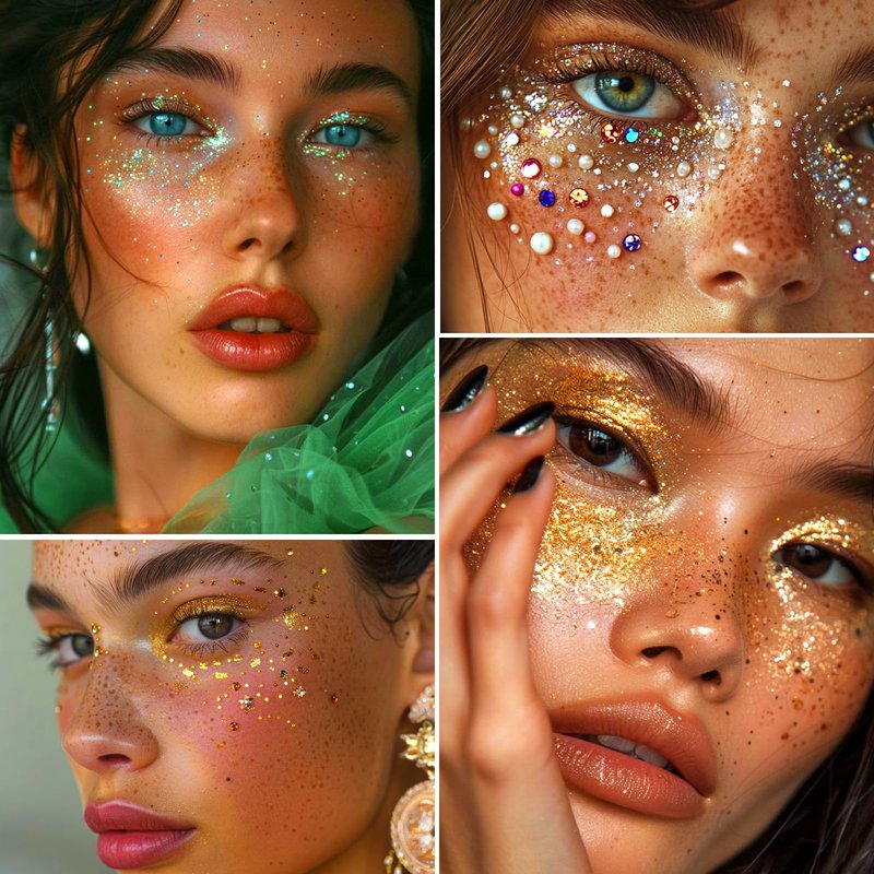 Vodolo Glitter Freckles Face Tattoo,12 PCS Festival Rave Accessories for Women,Gold Silver Face Waterproof Sparkles Freckles Half Magic Makeup Jewels Stickers (12PCS)