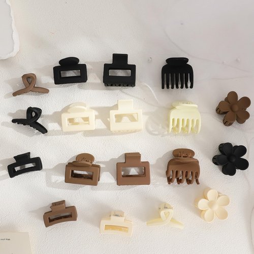Drnytunk 18Pcs Medium Hair Clips for Women Girls - Matte Love, Triangle, Ribbon and Semicircle Styles for Thin/Thick Hair, Cute Nonslip Accessories (White, Brown, Black)