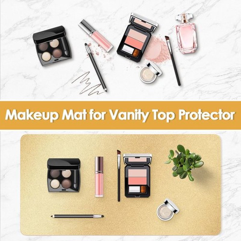 Makeup Mat for Vanity to Protect Desk Top 23.6 x 11.8 in, Dual-Sided Makeup Mat, Easy to Clean Desk Pad - Waterproof and Oilproof Vanity Accessories (Gold and Pink)