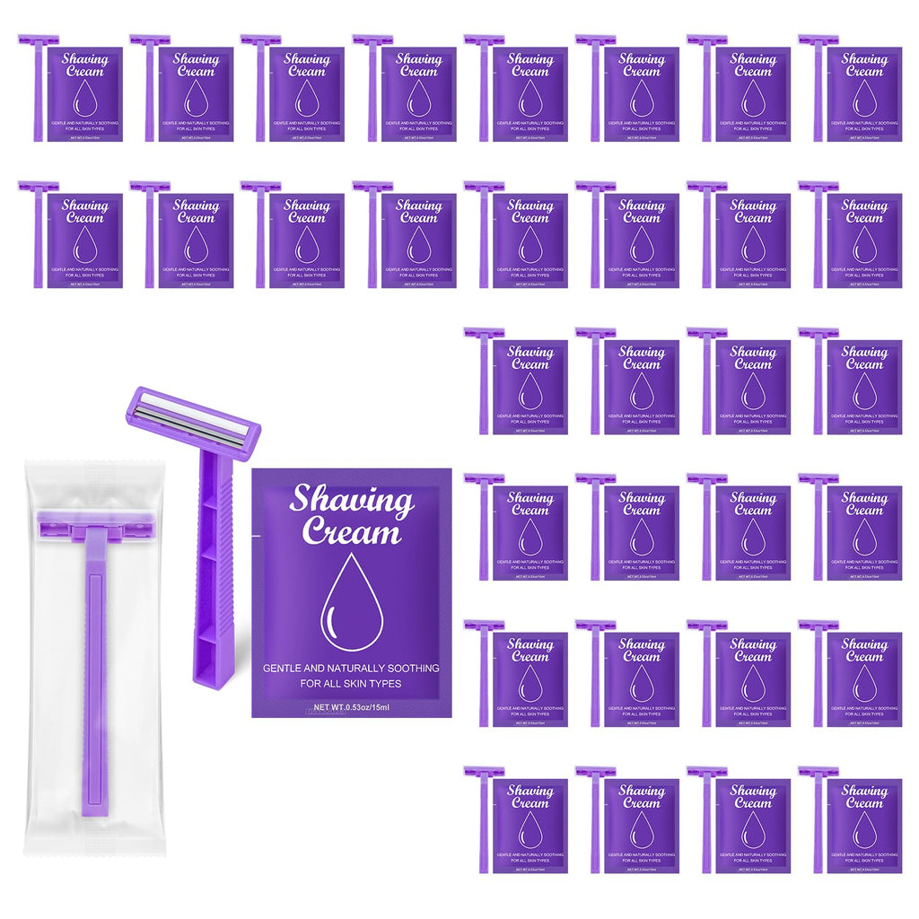 Womens Shaving Cream Bulk Travel and Women's Disposable Razors Individually Wrapped,0.53oz Shave Gel for Women,Care Dry Skin Womens Shave Gel Disposable Razors Women for Homeless Travel Guests（30Set)