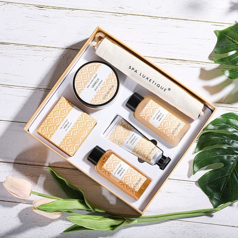 Spa Luxetique Vanilla Bath Set - 6-Piece Spa Gift for Women with Body Lotion, Shower Gel & More