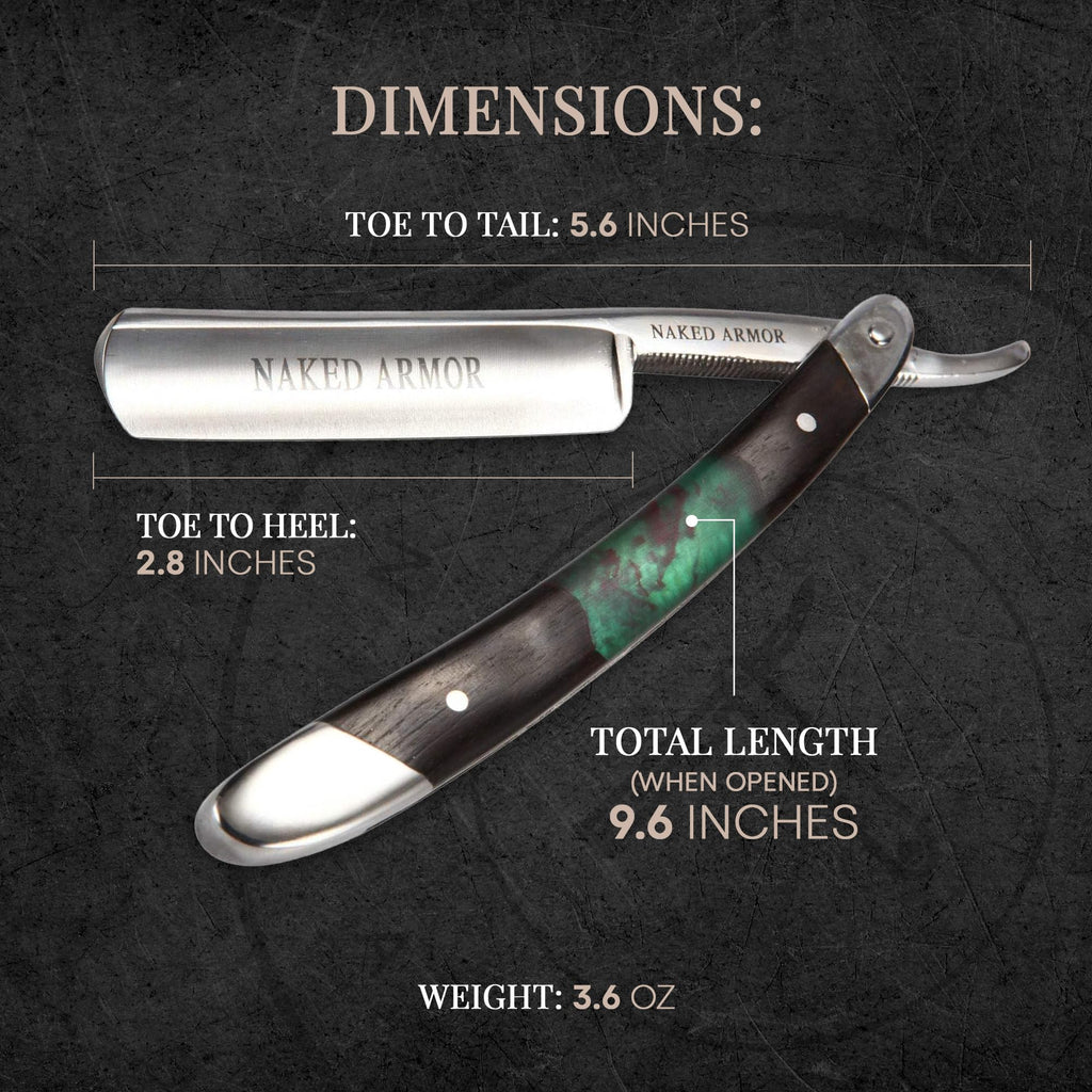 Naked Armor Professional Straight Razor for Men - Shave Ready 7/8" Japanese Steel Straight Edge Razor - Mador Series with Hand-Crafted Ebony Wood Handle, Leather Case & Gift Box