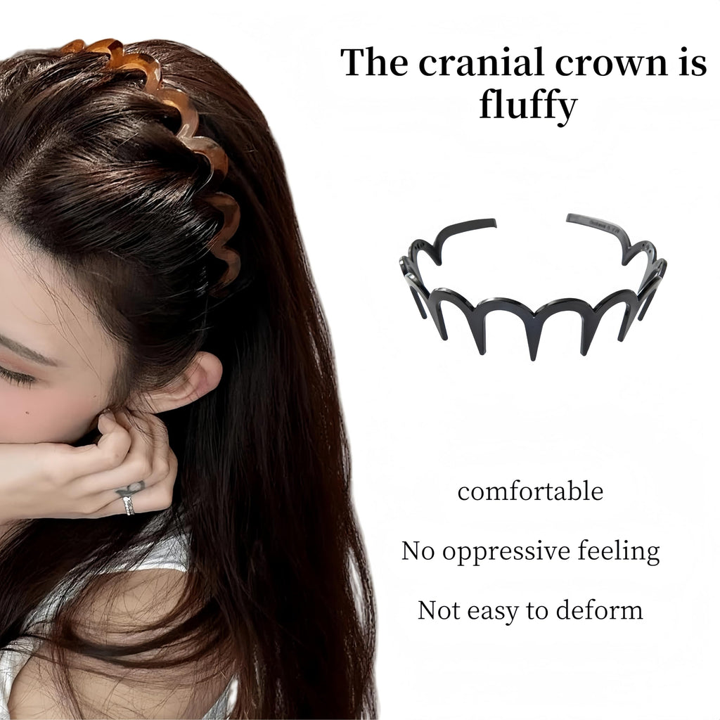 USHJNV New U Shape Fashion Tooth Hair Comb Headband, High Cranium Head Bands for Women's Hair, Reversible Korean Headbands with Teeth, Zigzag Headbands for Women (Amber color + Glossy black,2 Pieces)