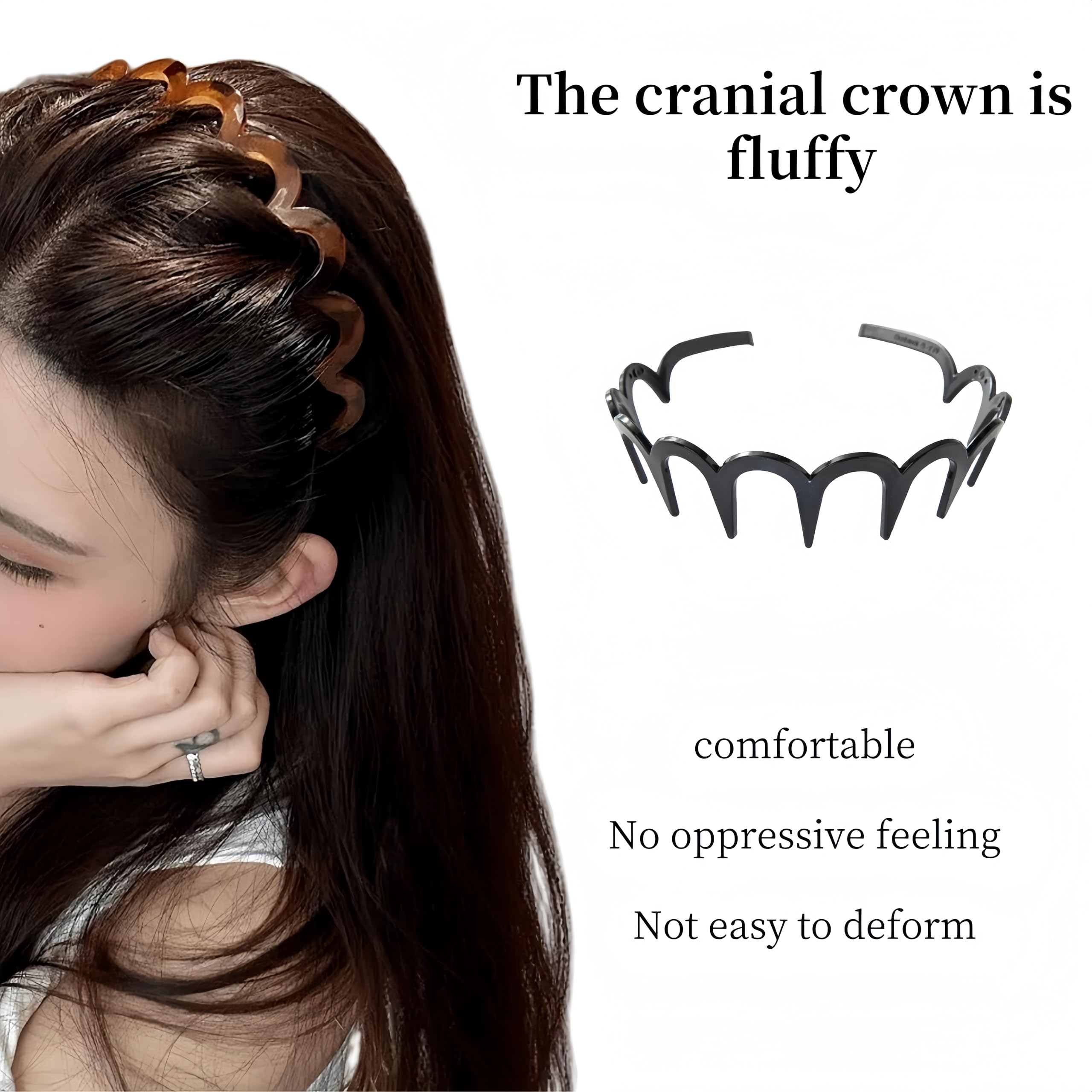 USHJNV New U Shape Fashion Tooth Hair Comb Headband, High Cranium Head Bands for Women's Hair, Reversible Korean Headbands with Teeth, Zigzag Headbands for Women (Amber color + Glossy black,2 Pieces)
