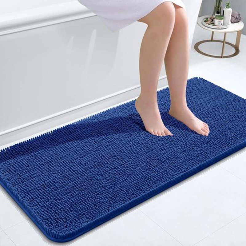 OLANLY Bathroom Runner Rugs - Soft Absorbent Chenille Bath Mat with Rubber Backing | 47x20 Royal Blue