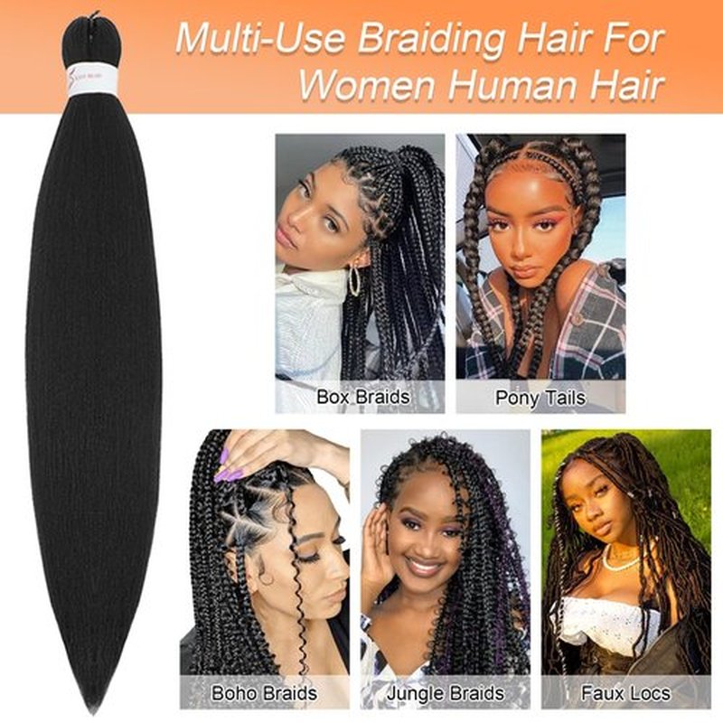 Braiding Hair Pre Stretched, 26 Inch 8 Pack Black Prestretched Braiding Hair For Women Braid Hair, Long Professional Synthetic Hair For Knotless Boho Crochet Braids,Yaki Straight Texture(26in,1b,8pc）