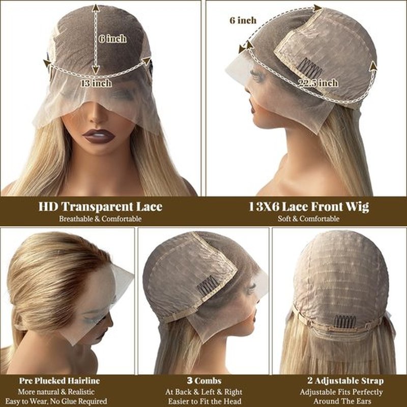 Belaved 4T16P22 Ombre Highlight Wigs Human Hair 13x6 StraightLace Front Wig Human Hair with Brown Roots Brazilian Remy HD Lace Frontal for White Women 180% Density Pre Plucked