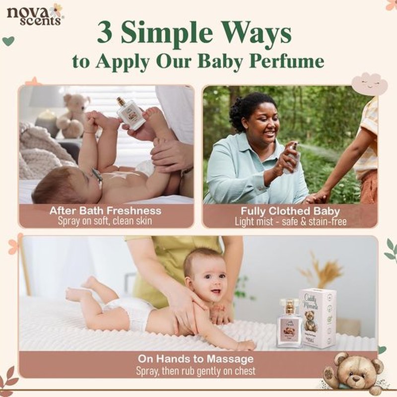 Nova Scents Baby Cologne - Alcohol-Free, Hypoallergenic Floral Perfume for Toddlers | 1.7oz, 50ml - Cuddly Moments