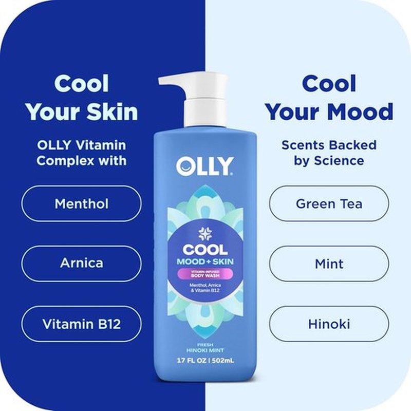 OLLY Body Wash - Cool Mood Formula with Arnica & Vitamin B12 for Hydrated Skin | 17 Fl Oz