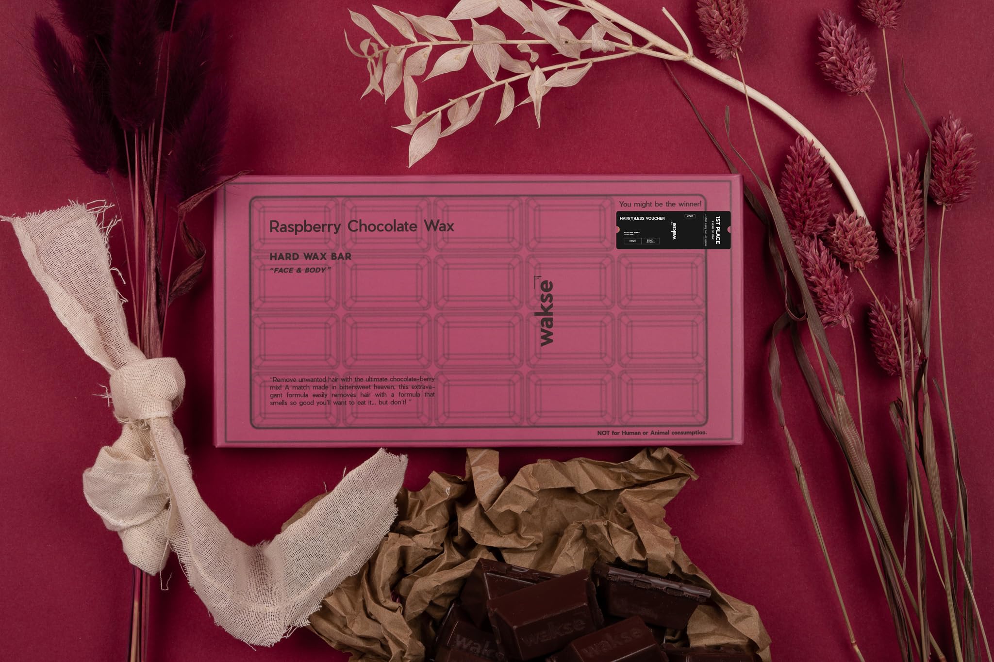 wakse Raspberry Chocolate Hard Wax Bar, For Face and Body Hair Removal, 8oz