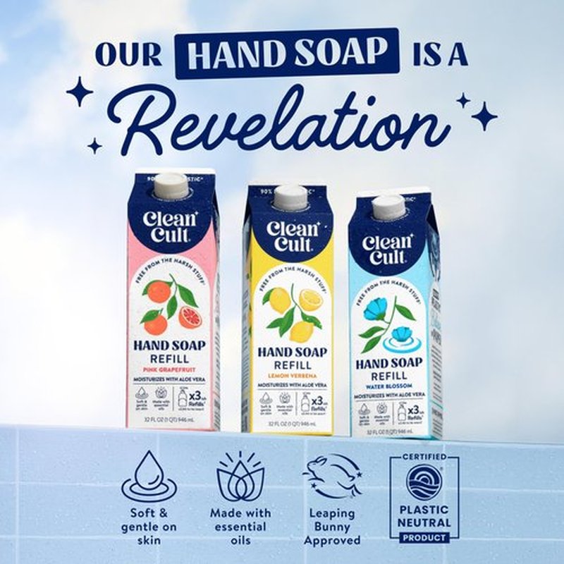 Cleancult - Lemon Verbena - Moisturizing Liquid Hand Soap - Refillable Aluminum Bottle - Made with Aloe Vera - Nourishes & Moisturizes Dry & Sensitive Skin - 12 oz - 3 Pack