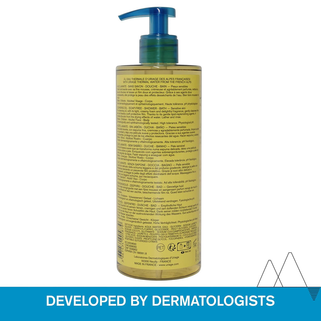 Uriage Cleansing Oil - 2-In-1 Foaming Shower Oil for Face & Body | Glycerin 25% for Gentle Cleansing & Moisturizing