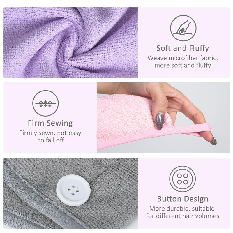 YoulerTex Microfiber Hair Towel Wrap Set: 5 Packs Turban Towel & Shower Cap for Women's Hair Care