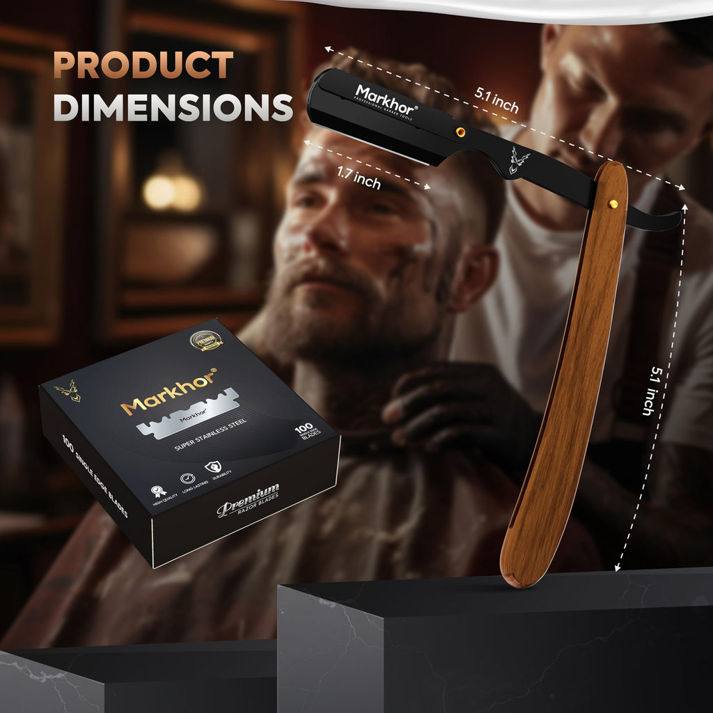 Markhor® Straight Razors for Men with 100 Single Edge Razor Blades | Rose Wood Matte Black Barber Straight Razor | Straight Edge Razor | Barber Razor Blade | Navajas Para Barbero
