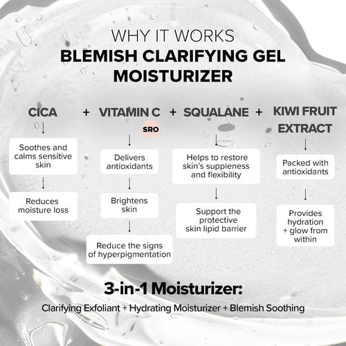 Nudestix Blemish Clarifying Gel Moisturizer - Lightweight Salicylic Acid Acne Treatment with Niacinamide & Cica | Hydrating Vegan Formula for Clear, Balanced Skin