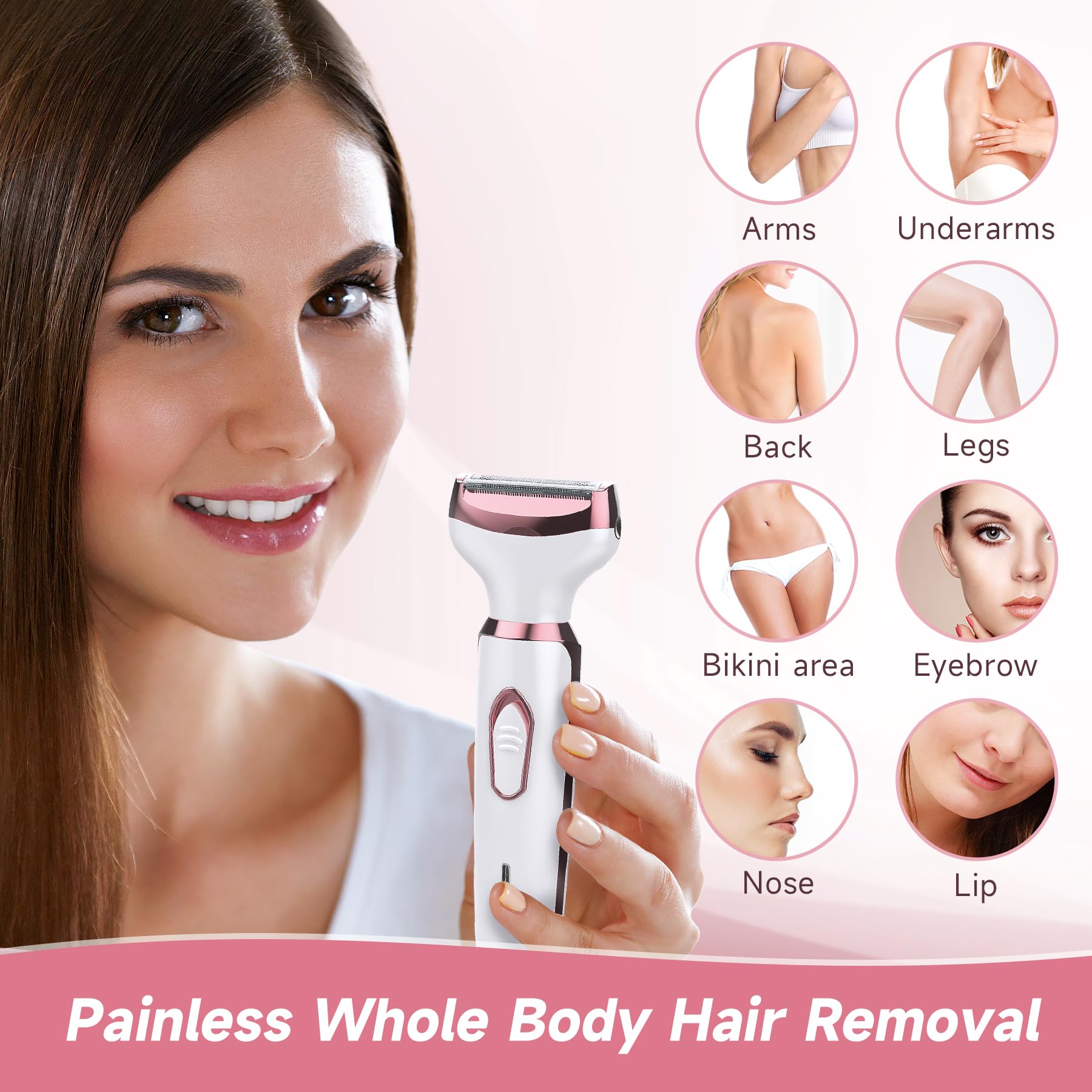 Electric Razors for Women - 4 in 1 Shavers, Pubic Hair, Legs, Arm, Underarm, Bikini, Face Shaver, Rechargeable Hair Removal Epilator, Birthday & Christmas Gifts