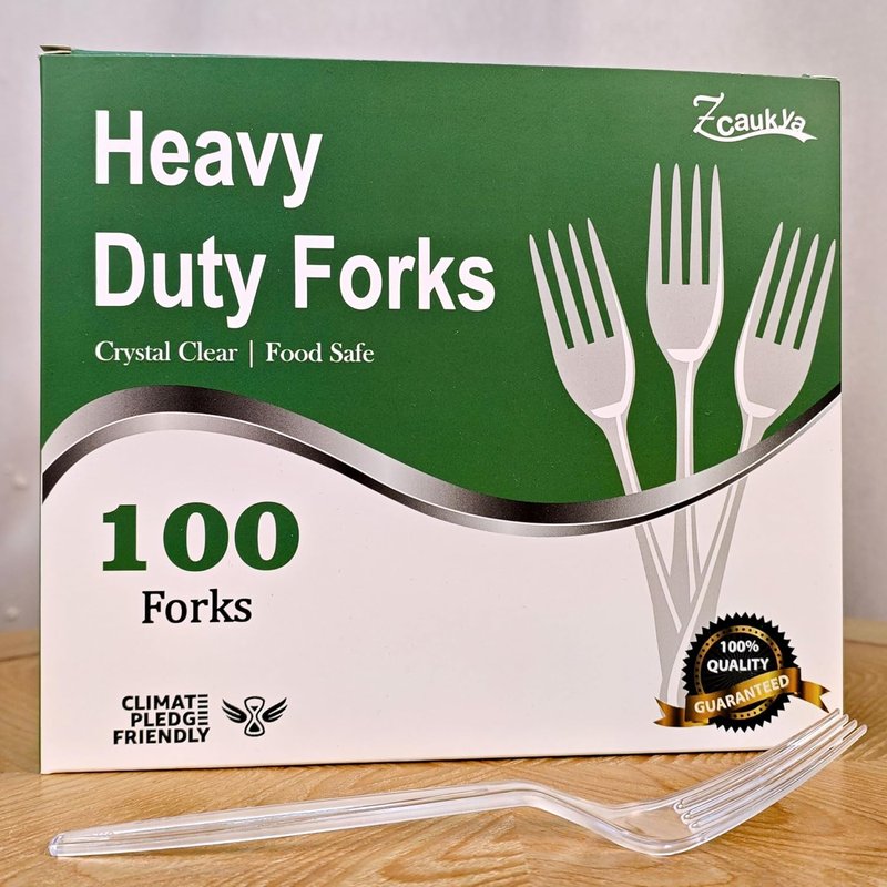 Zcaukya Disposable Plastic Forks - Heavy Duty Clear Utensils for Parties & Catering | 100 Count Set