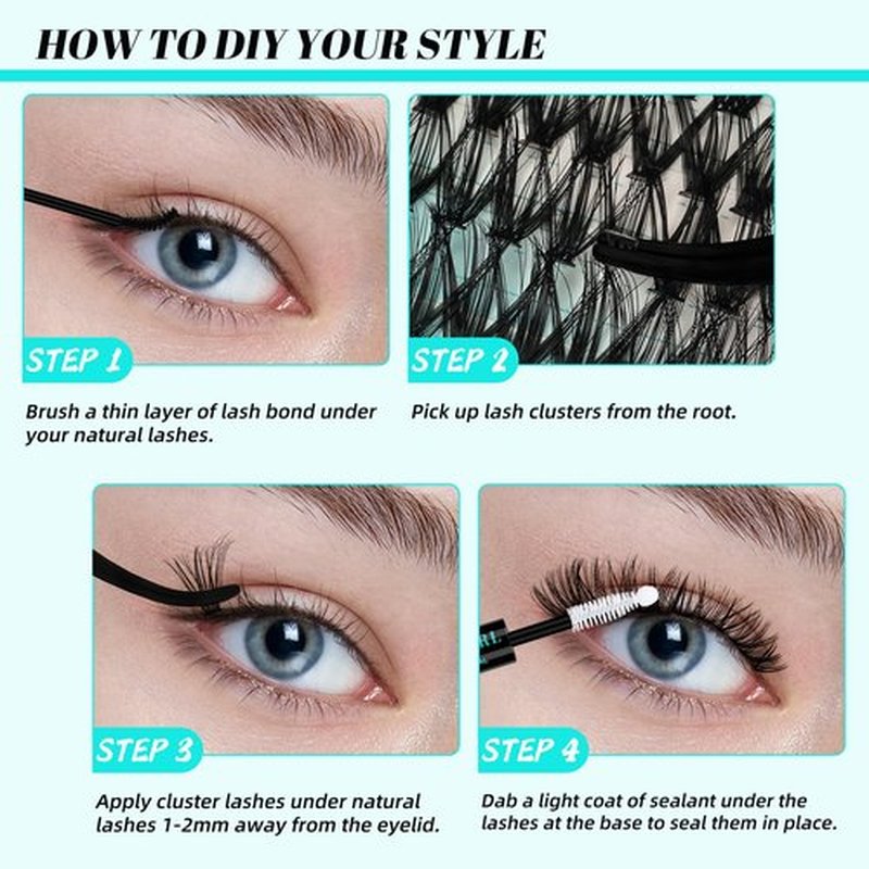 AMZGIRL LASH Clusters Kit 320Pcs, DIY Individual Extensions with Lash Bond and Seal, Remover For False Eyelashes, Applicator Tool Kit At Home(3040D,D-Mix9-16mm, Black