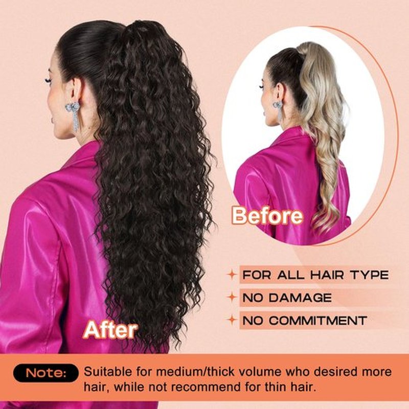 SEIKEA Ponytail Extension, 26" Claw Clip Ponytail Extension Long Lightweight Fluffy Curly Clip on Ponytails for Women Multi Layered Fake Pony tails Hair Extensions Black Brown