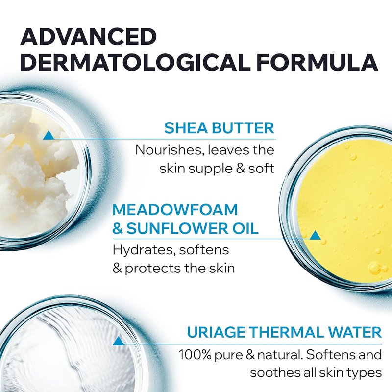 Uriage Daily Moisturizing Cleansing Cream - Nourishing 2-In-1 Body Wash with Shea Butter | Soap-Free, Fresh Scent, 200ml