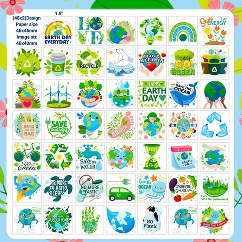 HOWAF 96pcs Earth Day Temporary Tattoos for Earth Day Decorations, Earth Day Tattoo Stickers for Kids, Earth Day Party Favors Environmental Protection Face Tattoos, Blue Green Save Earth Fake Tattoos