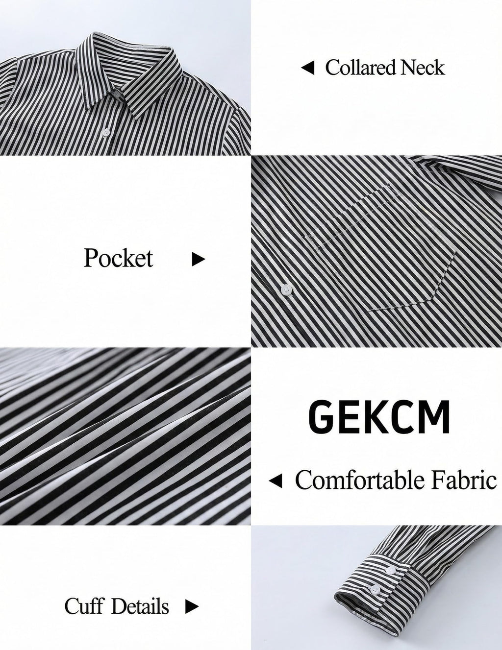 GEKCM Striped Button Down Shirt for Women Long Sleeve Tops Office Blouses 2026 Dressy Casual Loose Fit Shirts with Pocket