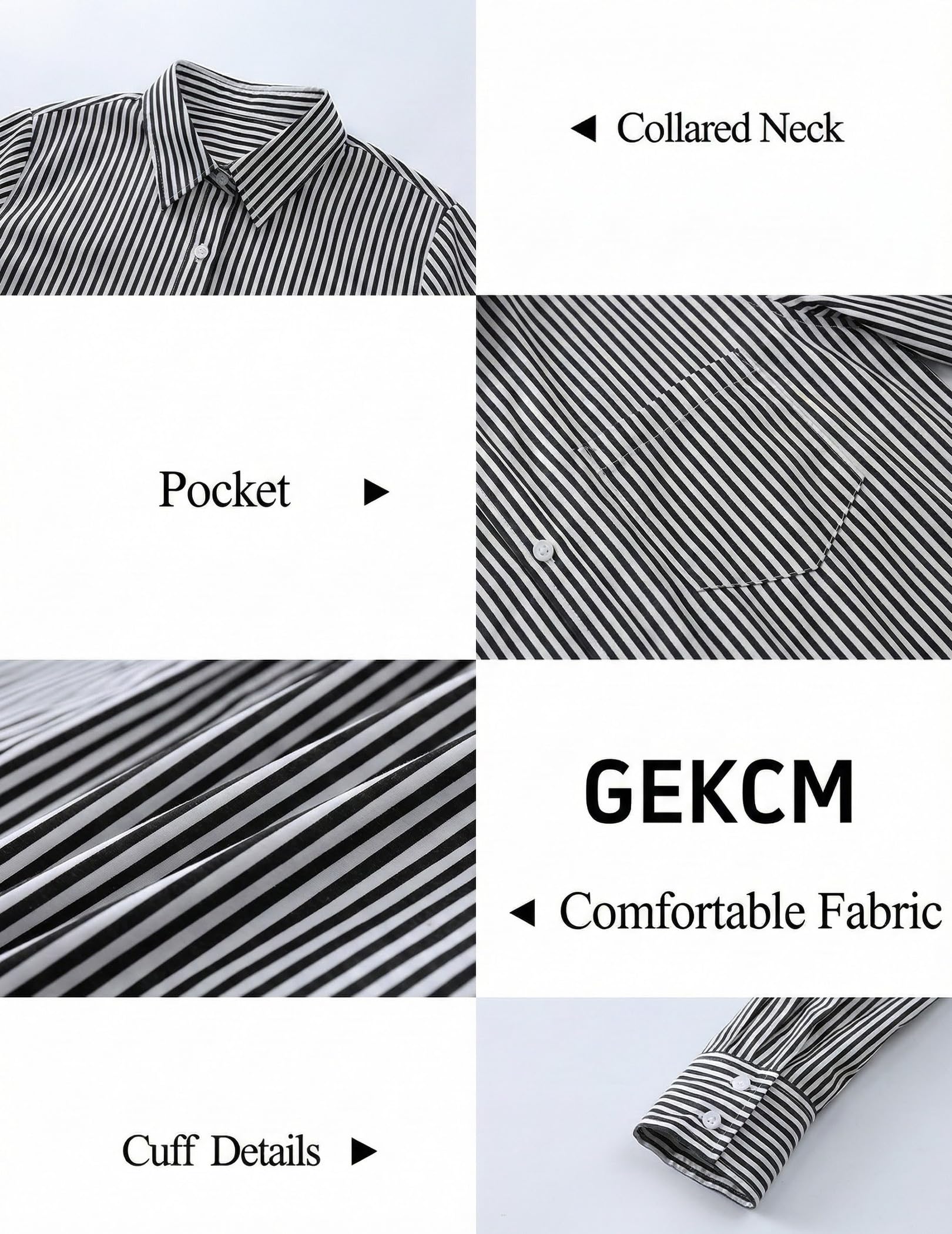 GEKCM Striped Button Down Shirt for Women Long Sleeve Tops Office Blouses 2026 Dressy Casual Loose Fit Shirts with Pocket