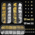 zgiraloca Gold Plated Nail Charms Kit - 3 Pack Mixed 3D Butterfly，Rhinestones, Pearls, Gems, Flowers & Bows for Nail Art Design(Silver&Gold B)