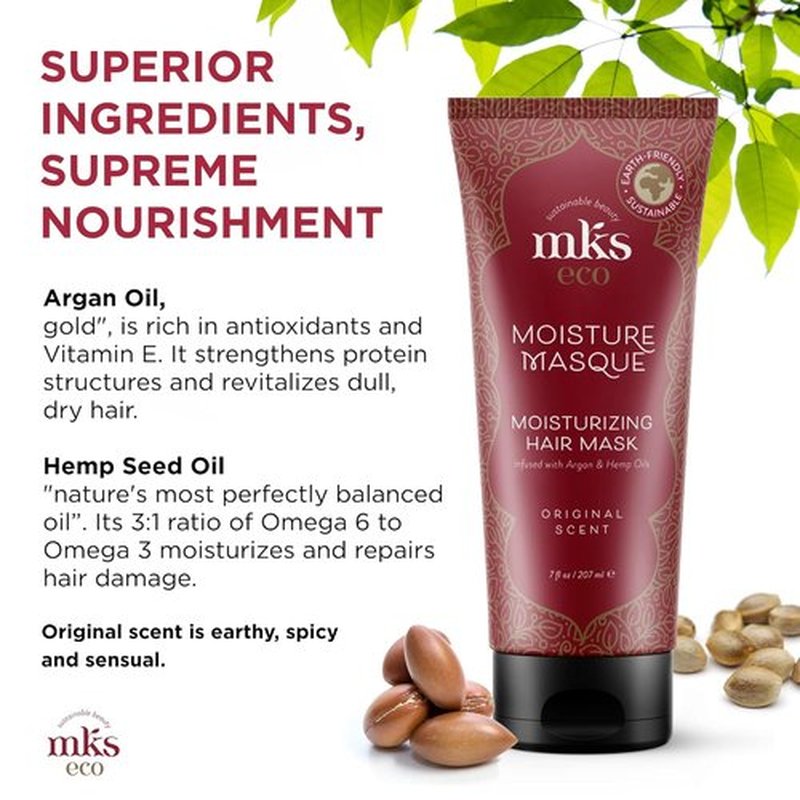 Earthly Body MKS Eco Moisture Masque - Hydrating Hair Mask with Argan & Hemp Oils | 7 oz - Revitalizes Dry Hair
