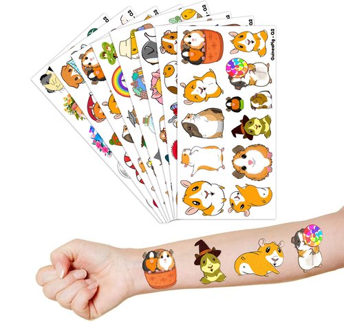 (96 PCS) Funny Guinea Pig Hamster Temporary Tattoos Birthday Themed Party Supplies Decorations Favors Cute Cartoon Animal Pet Stickers Tattoo Gifts for Kids Girls Boys Decor Class Reward Christmas