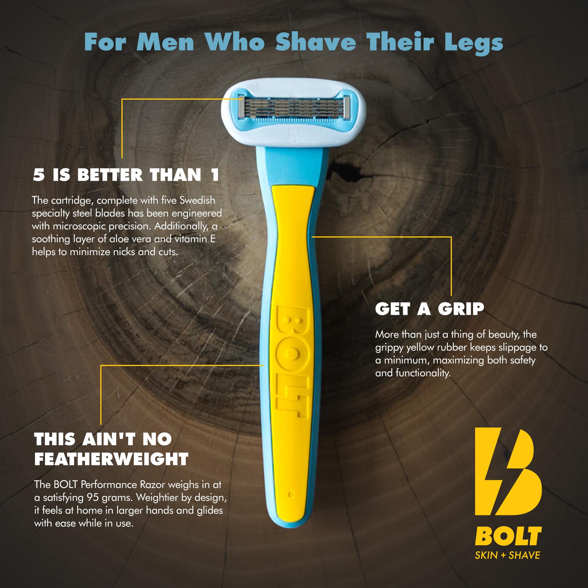BOLT Skin + Shave - Body Shaving Razor with 2 Shaver Cartridges
