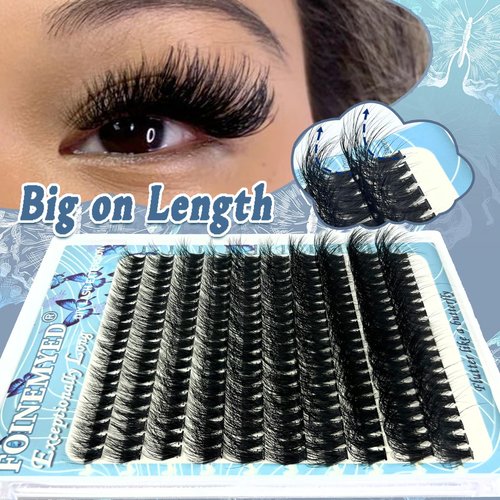 Lash Clusters 10-24mm Extra Long Thick 200D Cluster Eyelash Extensions 200pcs Volume D Curly Wispy Individual Lashes Plant Fibers False Eyelashes DIY Lash Extension for Beginners, by FOINEMYED