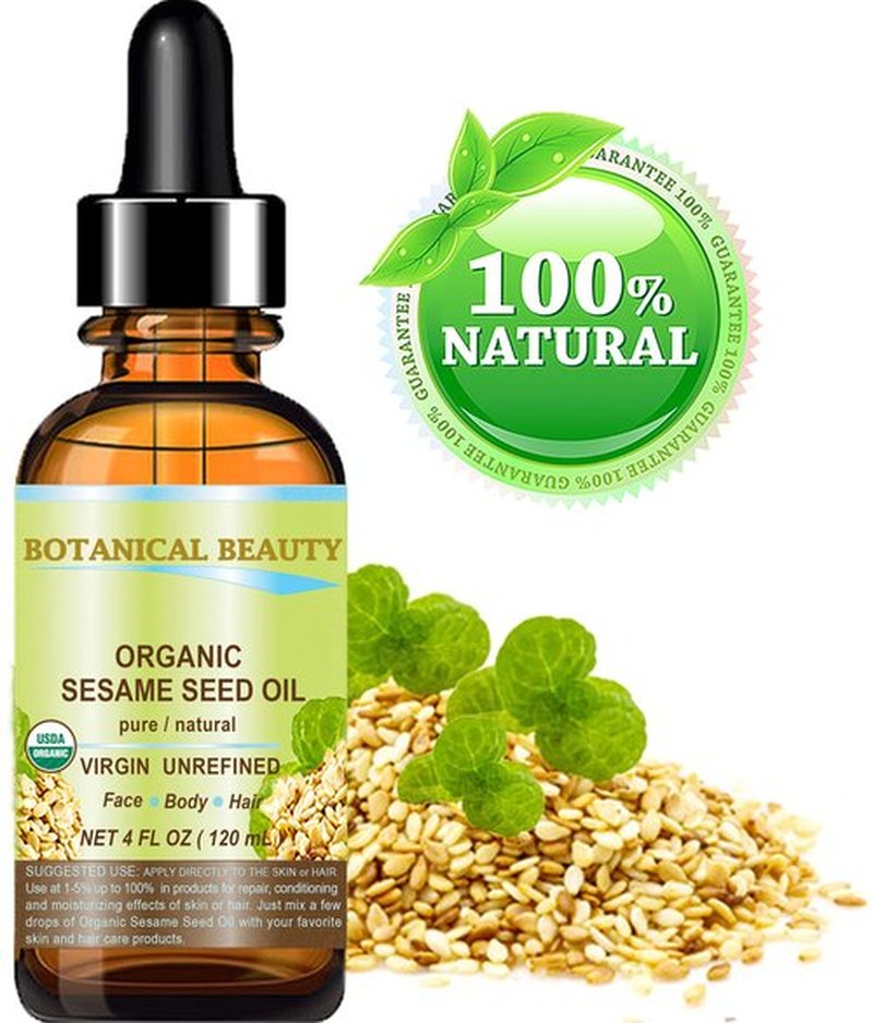 Botanical Beauty Organic SESAME SEED OIL 100% Pure Natural Virgin Unrefined Undiluted Cold Pressed Carrier Oil for Face, Skin, Body, Hair, Massage, Nails (4 Fl Oz 120 ml)