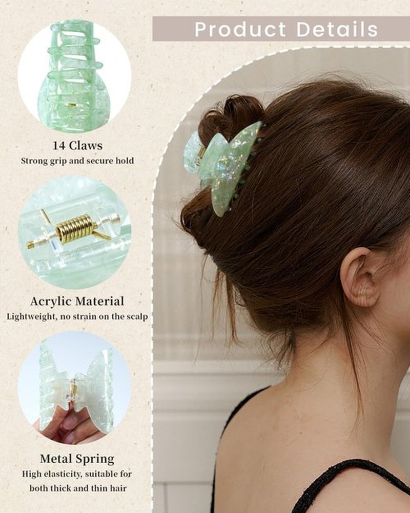 ACECHA 4 Pack Acrylic Hair Claw Clips for Women, 3.1 Inches Shiny Cute Hair Grip Hairclips for Thin and Thick, Banana Barrettes Hair Clups Strong Hold Hair Accessories (Blue, Green, Purple, Pink)
